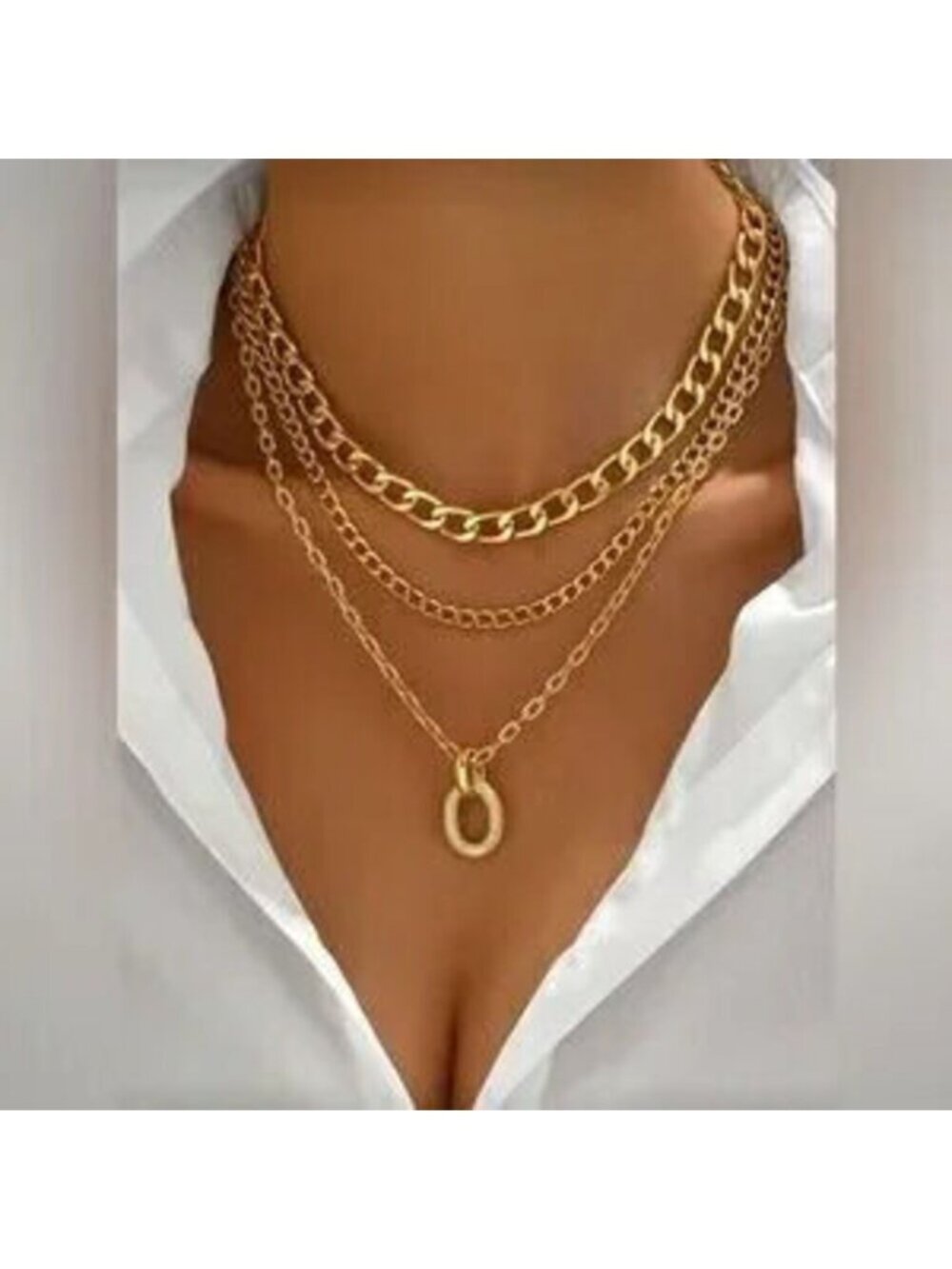 Gold 1pc Layered Chain Necklace Layered Pendant Necklace Dainty